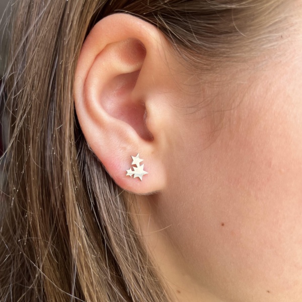 Stainless Steel Star Trio Stud Earrings